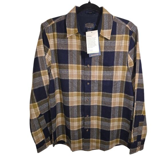 Pendelton Other - NWTags Mens Pendelton Lodge Plaid 100% Virgin Wool Button Up Shirt Blue Yellow
